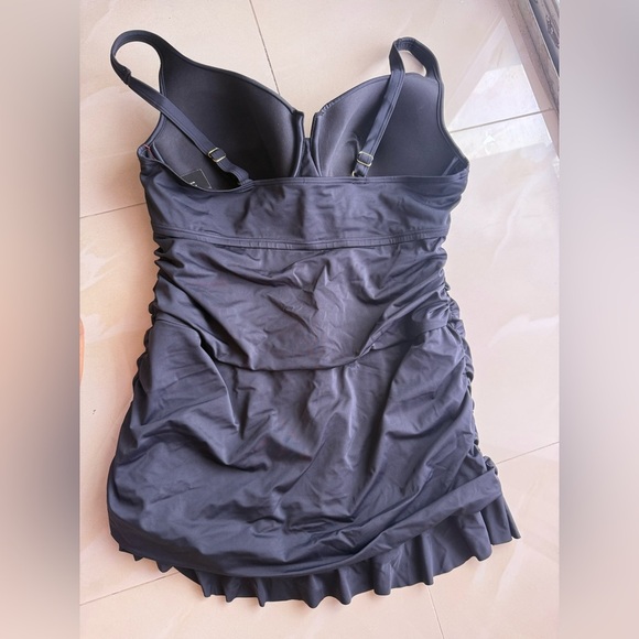 Swimsuits for All NEW Solid Black One Piece RuchedSwimsuit Dress in plus size 22 - Picture 11 of 15